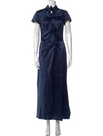 Pre-owned Saloni Silk Long Dress In Blue