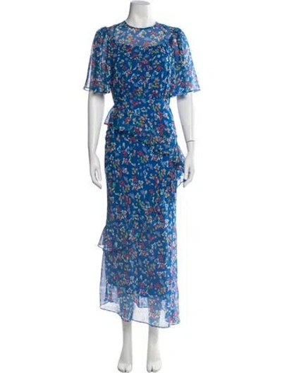 Pre-owned Saloni Silk Long Dress In Blue