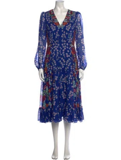 Pre-owned Saloni Silk Long Dress In Blue