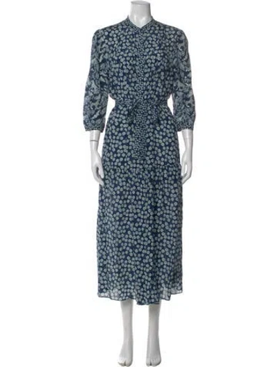 Pre-owned Saloni Silk Long Dress In Blue