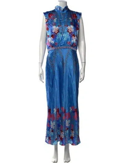 Pre-owned Saloni Silk Long Dress In Blue