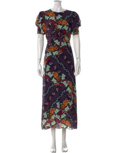 Pre-owned Saloni Silk Long Dress In Blue
