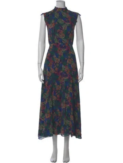 Pre-owned Saloni Silk Long Dress In Blue