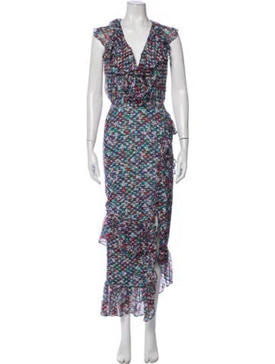 Pre-owned Saloni Silk Long Dress In Blue