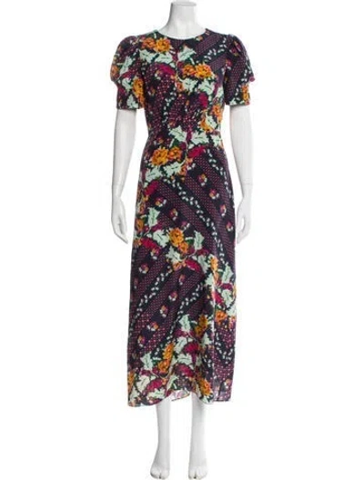 Pre-owned Saloni Silk Long Dress In Blue