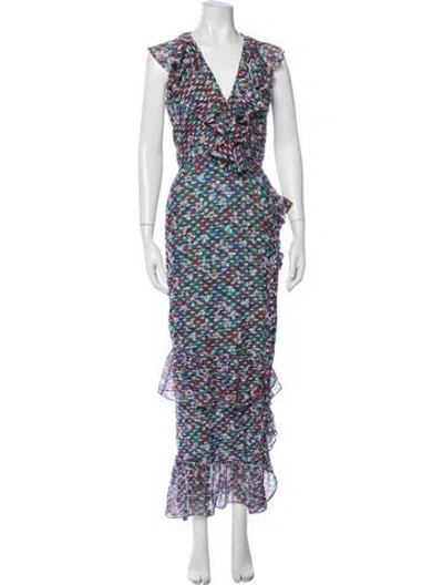 Pre-owned Saloni Silk Long Dress In Blue