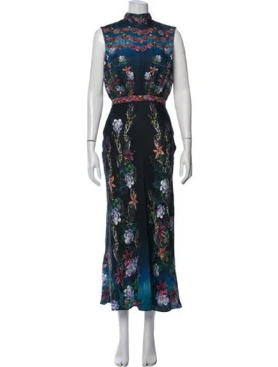 Pre-owned Saloni Silk Long Dress In Blue