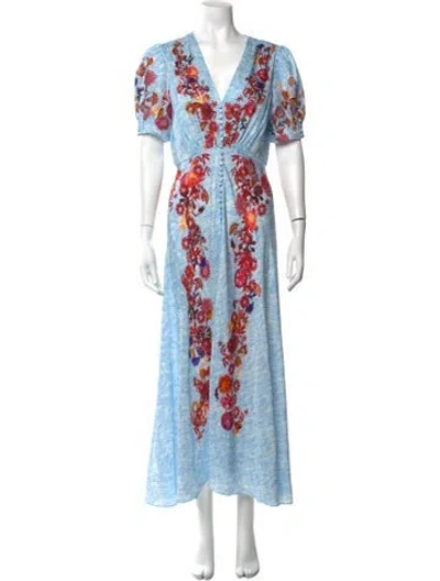 Pre-owned Saloni Silk Long Dress In Blue