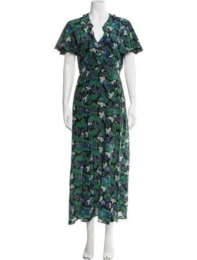 Pre-owned Saloni Silk Long Dress In Blue/green