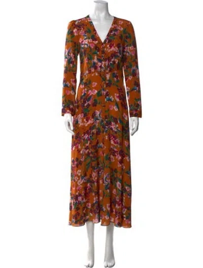 Pre-owned Saloni Silk Long Dress In Brown