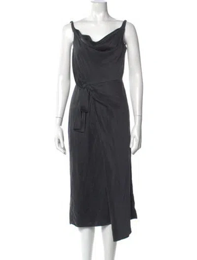 Pre-owned Saloni Silk Long Dress In Gray