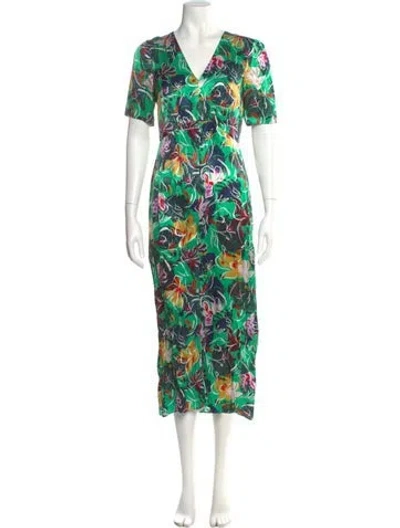 Pre-owned Saloni Silk Long Dress In Green
