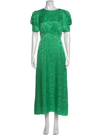 Pre-owned Saloni Silk Long Dress In Green