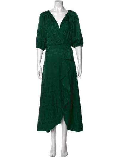 Pre-owned Saloni Silk Long Dress In Green