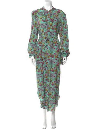 Pre-owned Saloni Silk Long Dress In Green
