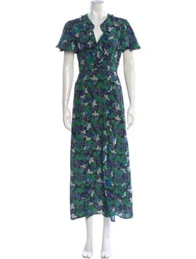Pre-owned Saloni Silk Long Dress In Green