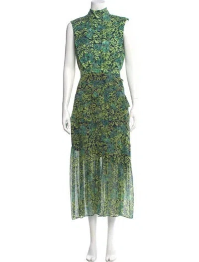 Pre-owned Saloni Silk Long Dress In Green