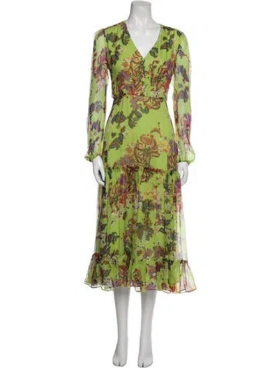 Pre-owned Saloni Silk Long Dress In Green
