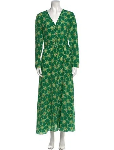 Pre-owned Saloni Silk Long Dress In Green