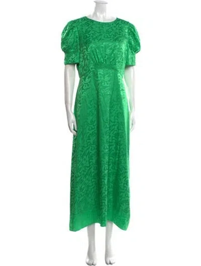 Pre-owned Saloni Silk Long Dress In Green