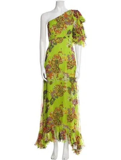 Pre-owned Saloni Silk Long Dress In Green