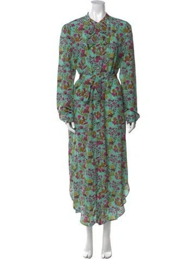 Pre-owned Saloni Silk Long Dress In Green