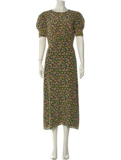 Pre-owned Saloni Silk Long Dress In Green