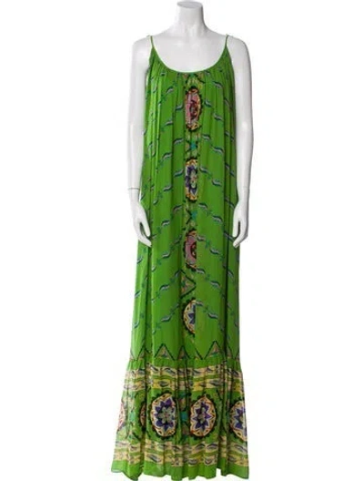 Pre-owned Saloni Silk Long Dress In Green