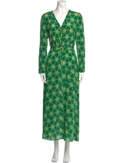 Pre-owned Saloni Silk Long Dress In Green