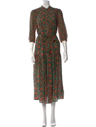 Pre-owned Saloni Silk Long Dress In Green