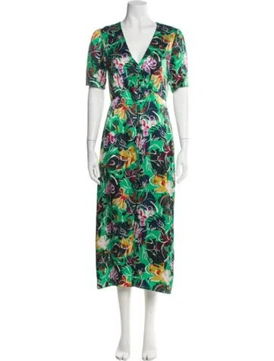 Pre-owned Saloni Silk Long Dress In Green