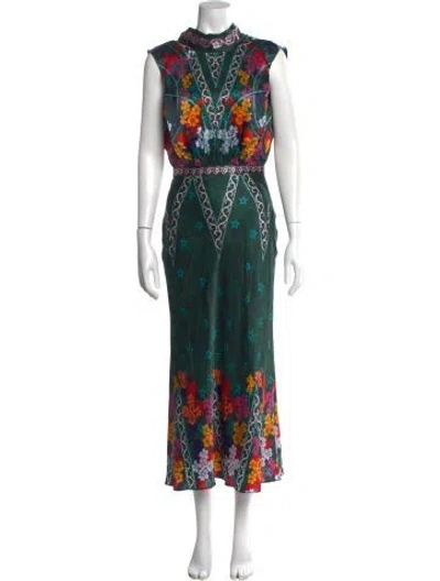 Pre-owned Saloni Silk Long Dress In Green