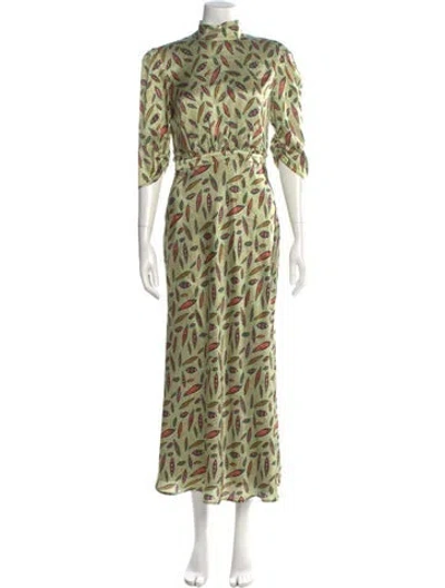 Pre-owned Saloni Silk Long Dress In Green
