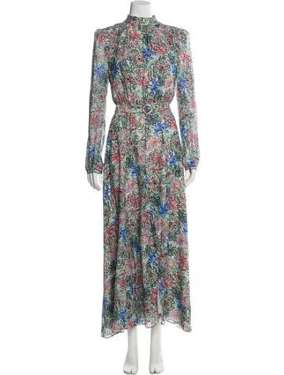 Pre-owned Saloni Silk Long Dress In Green