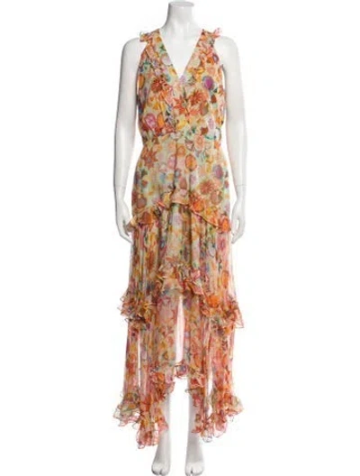 Pre-owned Saloni Silk Long Dress In Green