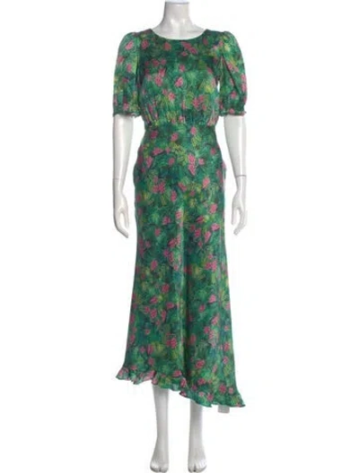 Pre-owned Saloni Silk Long Dress In Green