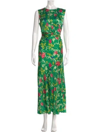 Pre-owned Saloni Silk Long Dress In Green