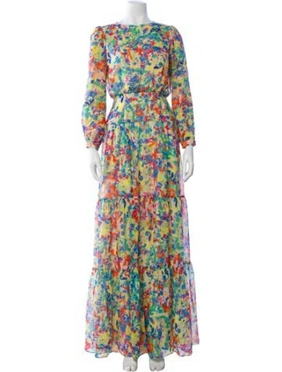 Pre-owned Saloni Silk Long Dress In Green