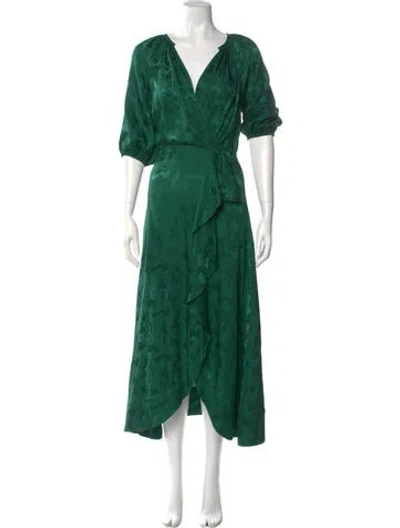 Pre-owned Saloni Silk Long Dress In Green