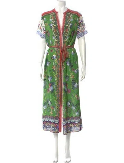 Pre-owned Saloni Silk Long Dress In Green