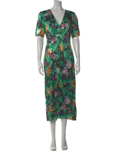 Pre-owned Saloni Silk Long Dress In Green