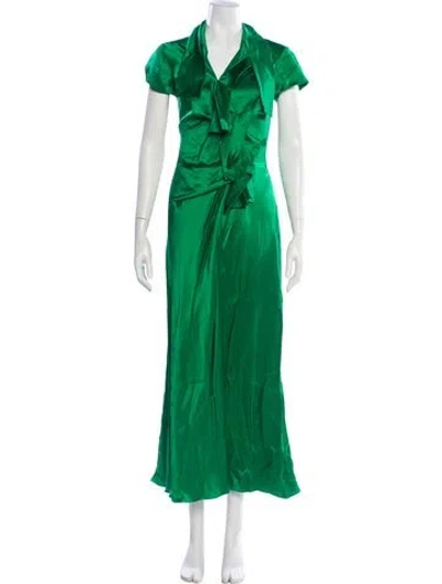 Pre-owned Saloni Silk Long Dress In Green