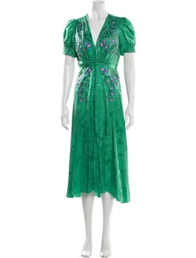 Pre-owned Saloni Silk Long Dress In Green