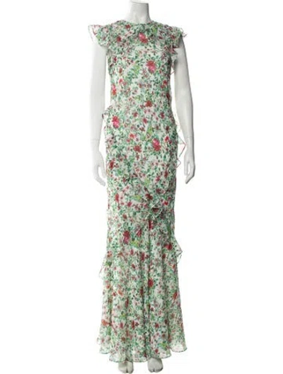 Pre-owned Saloni Silk Long Dress In Green