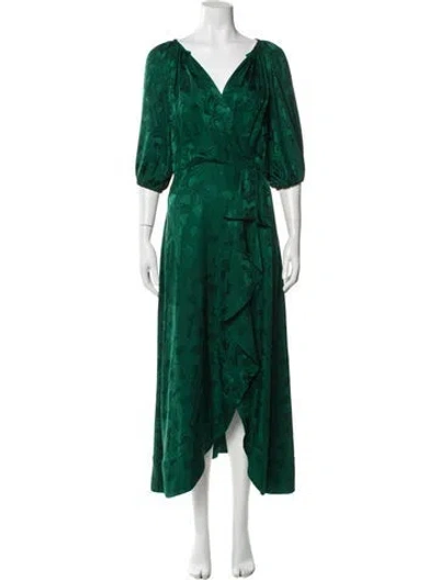 Pre-owned Saloni Silk Long Dress In Green