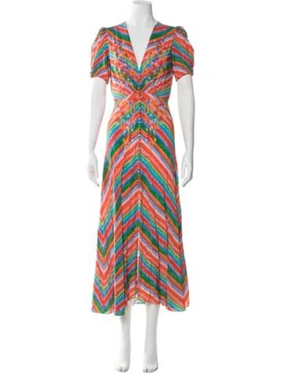 Pre-owned Saloni Silk Long Dress In Green
