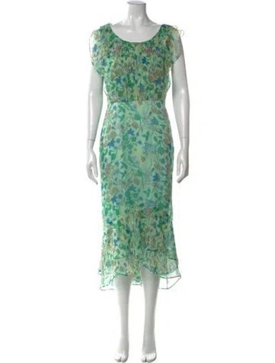 Pre-owned Saloni Silk Long Dress In Green
