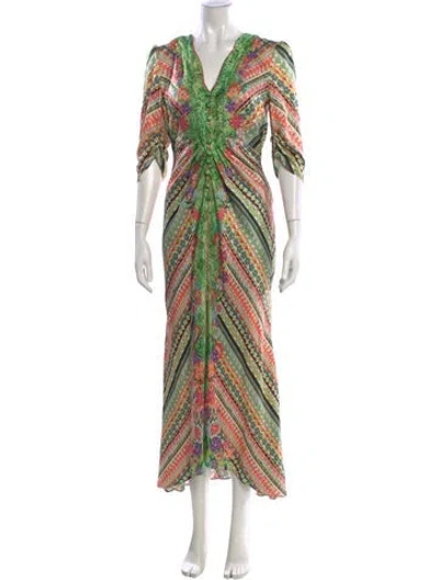 Pre-owned Saloni Silk Long Dress In Green