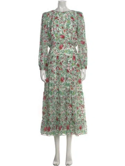 Pre-owned Saloni Silk Long Dress In Green
