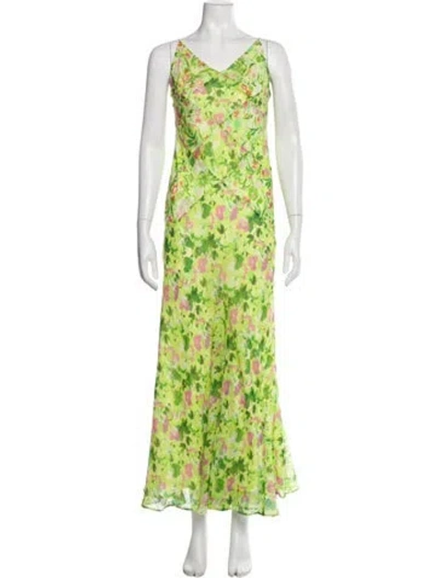 Pre-owned Saloni Silk Long Dress In Green